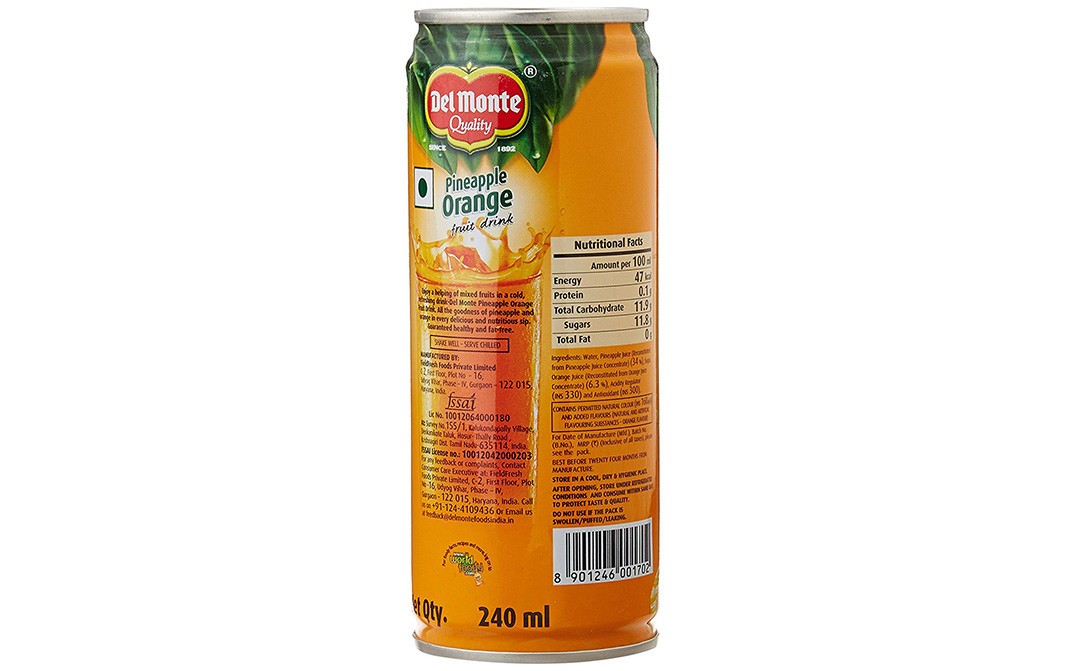Del Monte Pineapple Orange Fruit Drink   Tin  240 millilitre